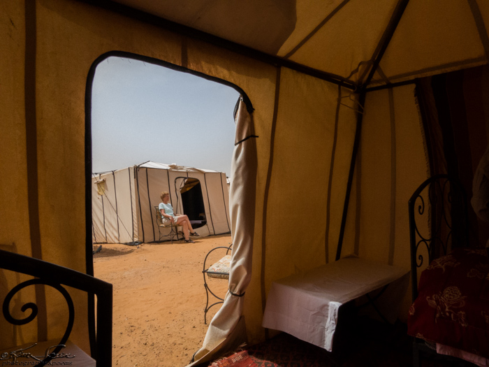 Morocco 9-15 to 17-2014, Morocco 9-15 to 9-17-2014, Sahara near Merzouga: Life in the tents.  G prefers a slight breeze outside.
