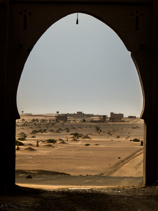 Morocco 9-15 to 17-2014, Morocco 9-15 to 9-17-2014, Sahara near Merzouga: Looking out of the gate to the Kasbah.