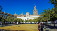 Seville-Approaching Cathedral of Saint Mary of the See. The flat ground covers historic Roman ruins.