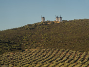 Madrid to Cordoba-In La Mancha, we see ancient windmills from the middle ages.  Where is Don Quixote?