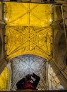 Seville-Seville Cathedal selfie from a mirror set up on the floow for ceiling photos.