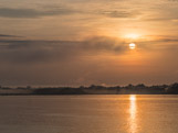 Peruvian Amazon Region, next morning sunrise over beautiful river.