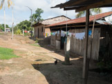Peruvian Amazon Region, village houses on laundry day.