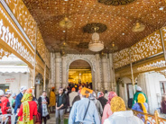 Delhi: Sikh temple, Bangla Sahib Gurudwara entrance in gold and white.