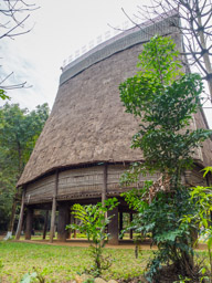 Museum of Ethnology showing historical artifacts of important minority tribes in the area.  This one called, appropriately, the tall house, a Bahnar communal house.