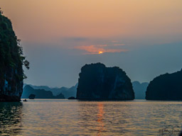 HaLong Bay as the sun sets.