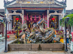 Dragon fountain in front of Quang Trieu Cantonese Assembly Hall.