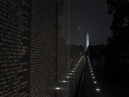 Vietnam Memorial with Washington Memorial in the distance.