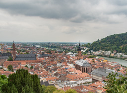 View of Heidelberg from the Schloss showing the huge cathedral.