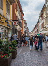 On a walk after lunch, typical shopping street in Heidelberg Old Town.