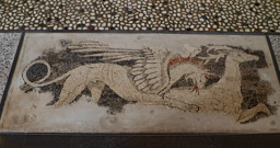 In the Archaeological Museum of Pella, more mosaics and artifacts.  A cat, a dear, and a bird of prey.