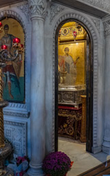 In the basilica, the casket of remains of St. Demetrios.