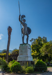 Proud statue of Achilles overlooking the sea, namesake of the castle.