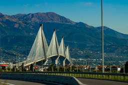 Charilaos Trikoupis Bridge, one of the world's longest multi-span cable bridges, longest that is fully suspended:  crossed the Gulf of Corinth near Patras.  Prepare for too many photos, love this!
