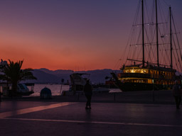 Nafplion Harbor in a red sunset.