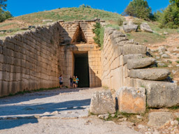 Treasury of Atreus and the Tomb of Agamemnon is a large beehive tomb on Panagitsa Hill at Mycenae, Greece, constructed during the Bronze Age around 1250 BC.